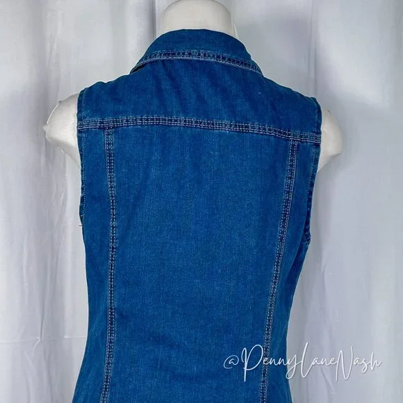 Shein Denim Button Front Sleeveless Shirt Dress Blue - Picture 8 of 10